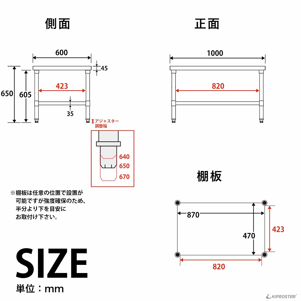 ステンレス コンロ台 業務用 調理台 1000×600×650 板厚1.2mmモデル