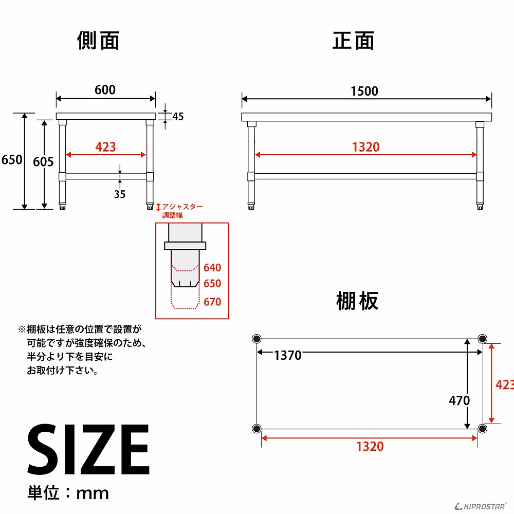 ステンレス コンロ台 業務用 調理台 1500×600×650 板厚1.2mmモデル