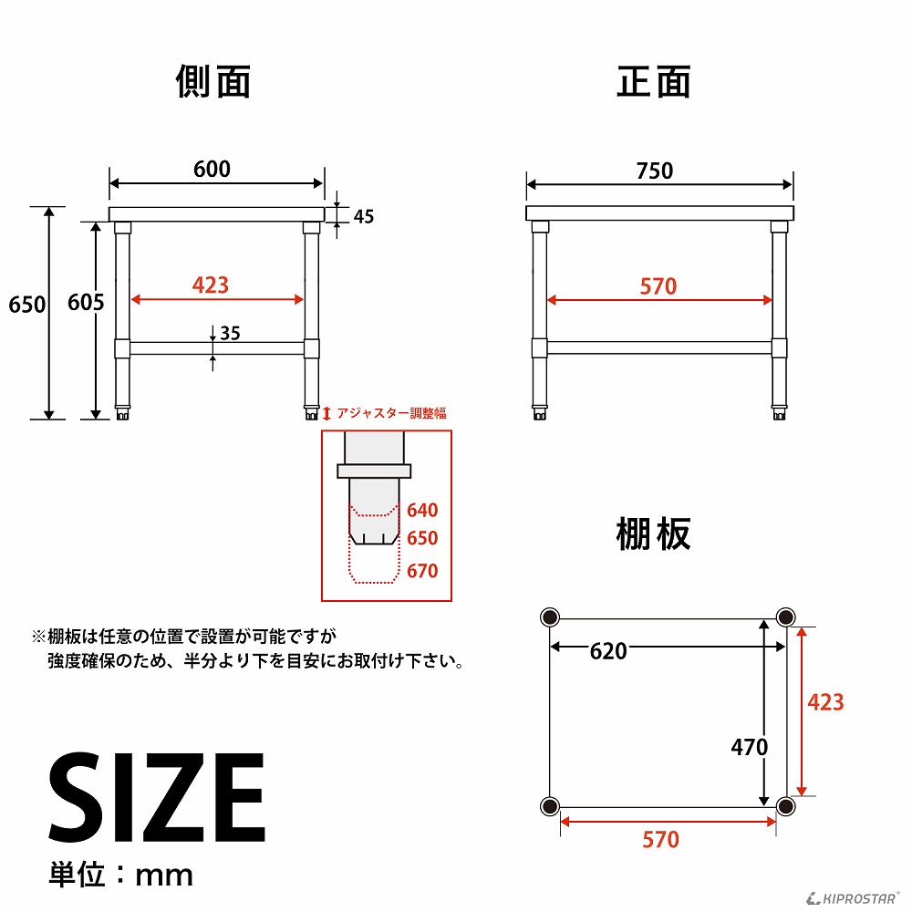 ステンレス コンロ台 業務用 調理台 750×600×650 板厚1.2mmモデル