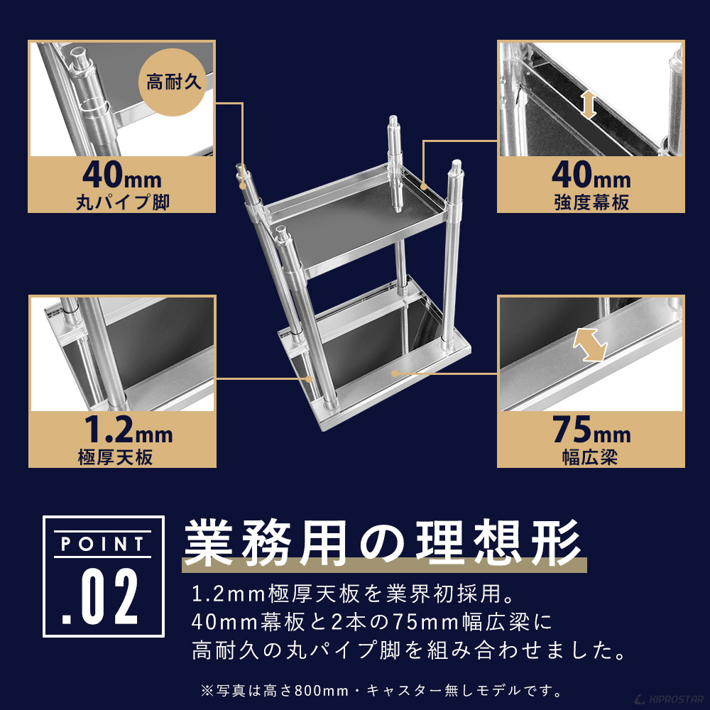 ステンレス コンロ台 業務用 調理台 1200×450×650 板厚1.2mmモデル