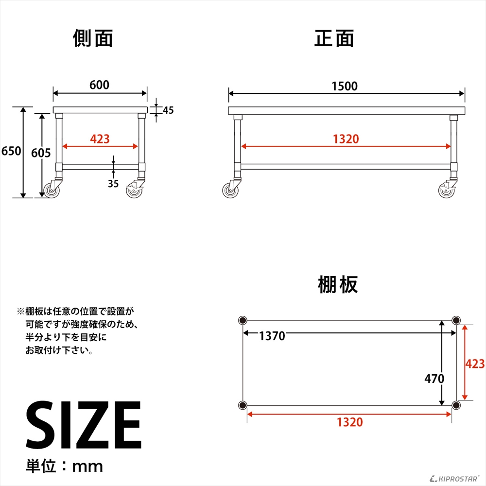 ステンレス コンロ台 業務用 調理台 1500×600×650 板厚1.2mmモデル