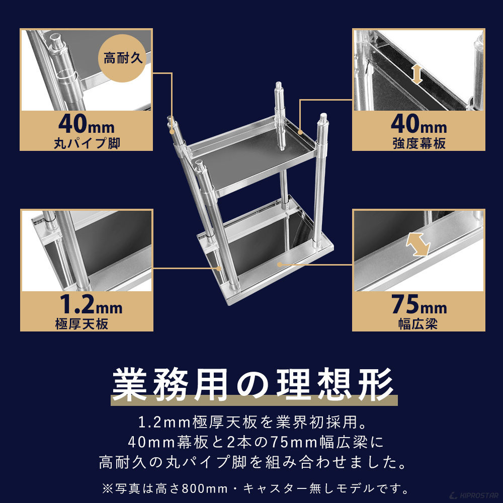 ステンレス 作業台 三方枠 業務用 調理台 1200×600 板厚1.2mmモデル