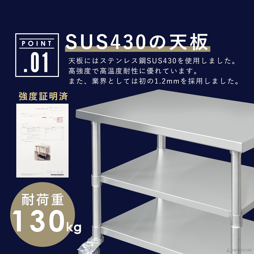 ステンレス 作業台 二段スノコ 業務用 調理台 1200×450 板厚1.2